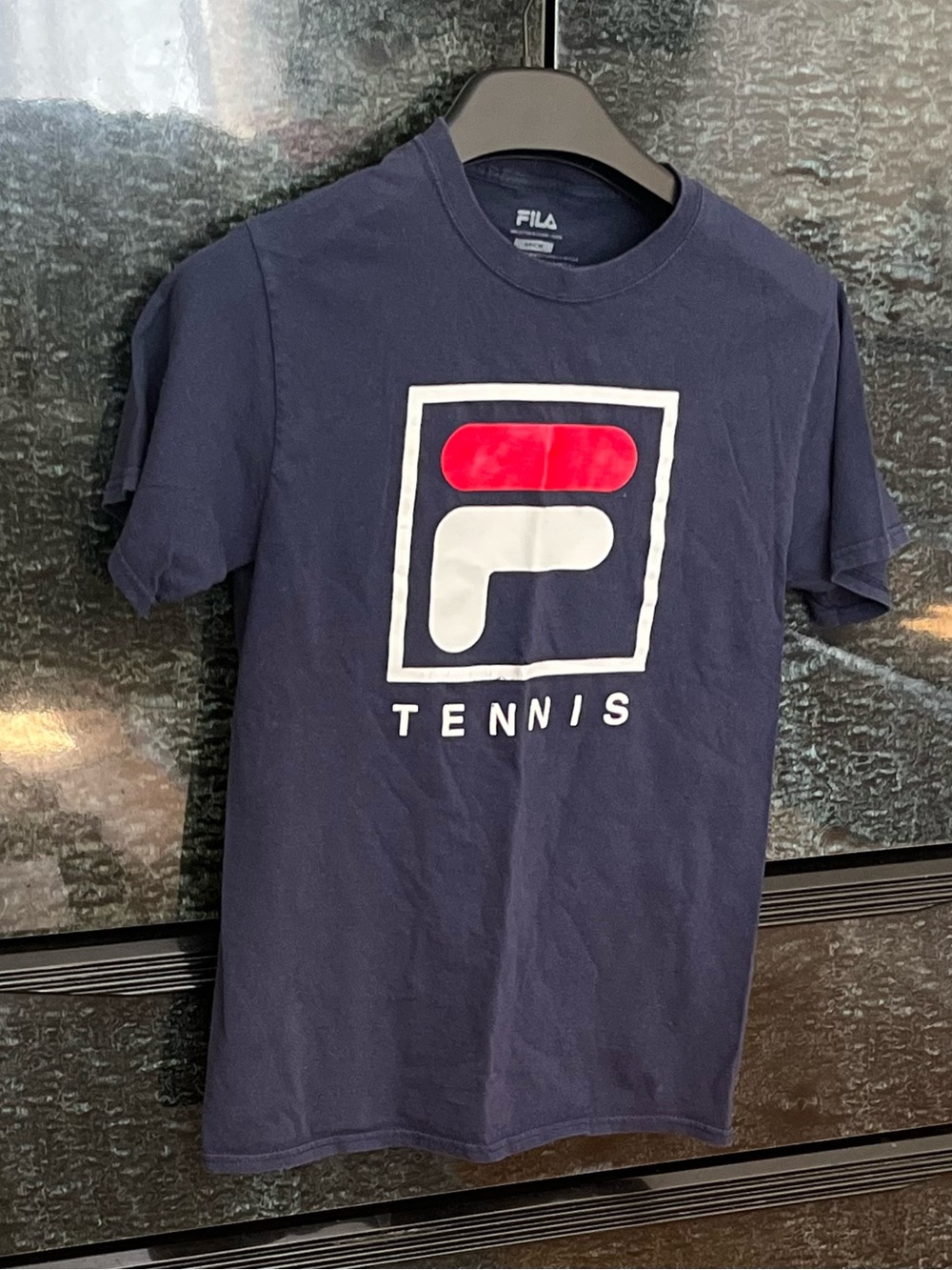Fila Tennis Logo Cotton Tee in Navy Blue with Red and White Accents